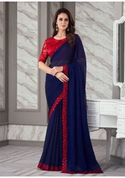 Red And  Blue Silk Designer Saree